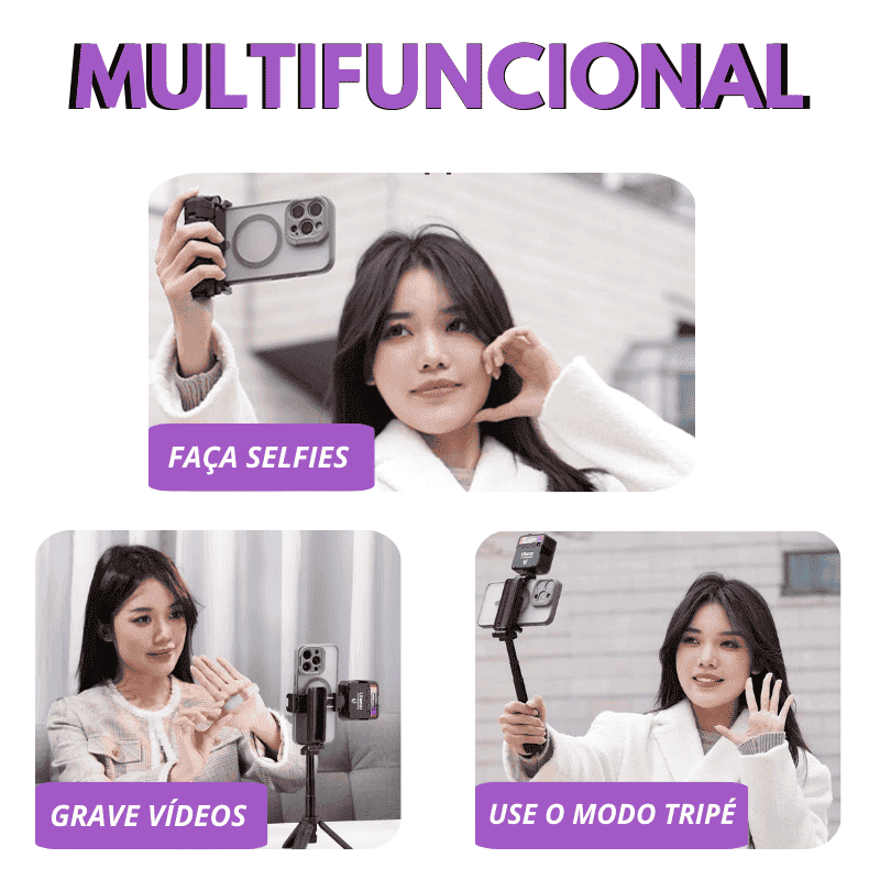 Smart Grip - Tripé 3 em 1 Multifuncional Para Celulares